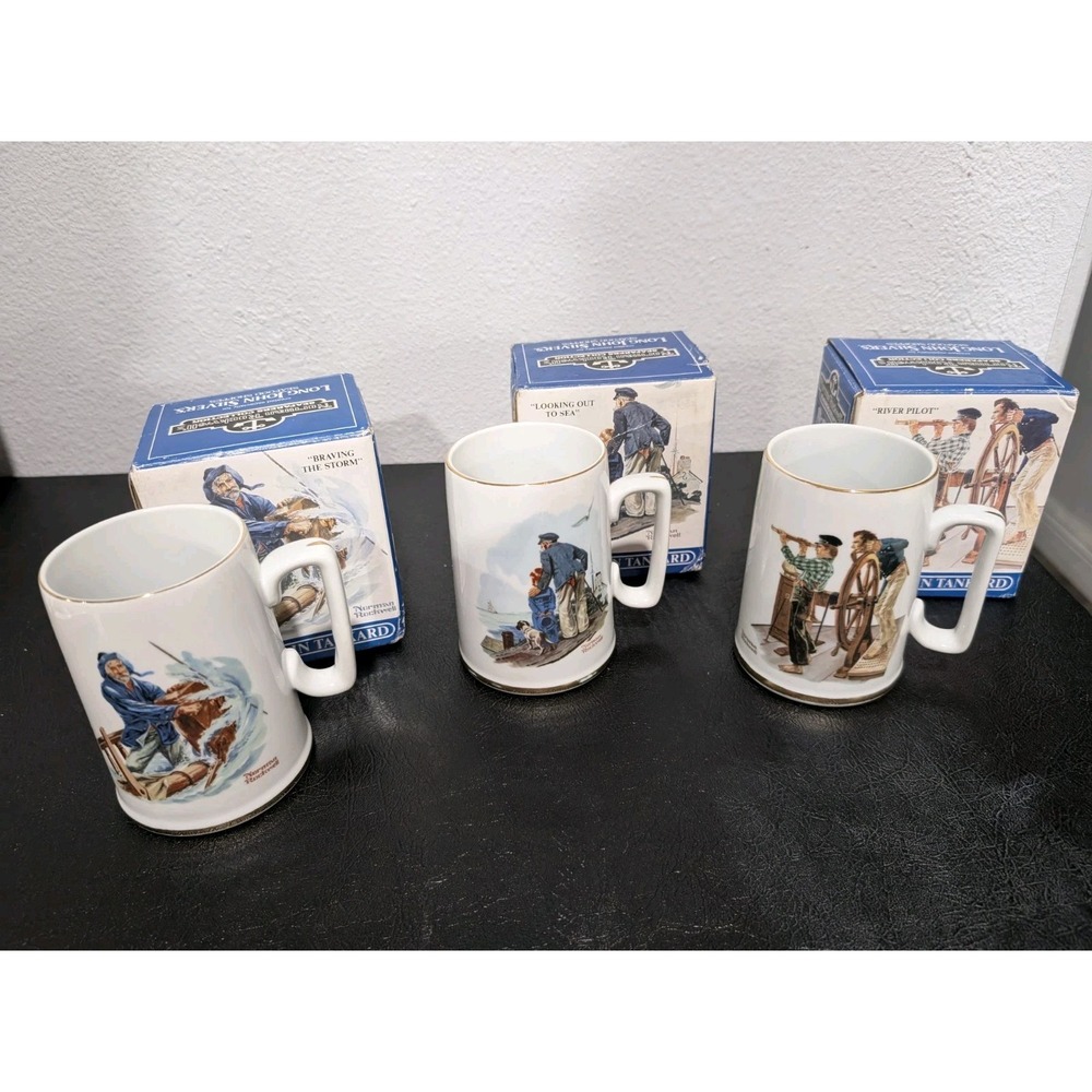 NEW Norman Rockwell VTG Porcelain Tankard Mug Set Of 3, Long John Silver 1985
